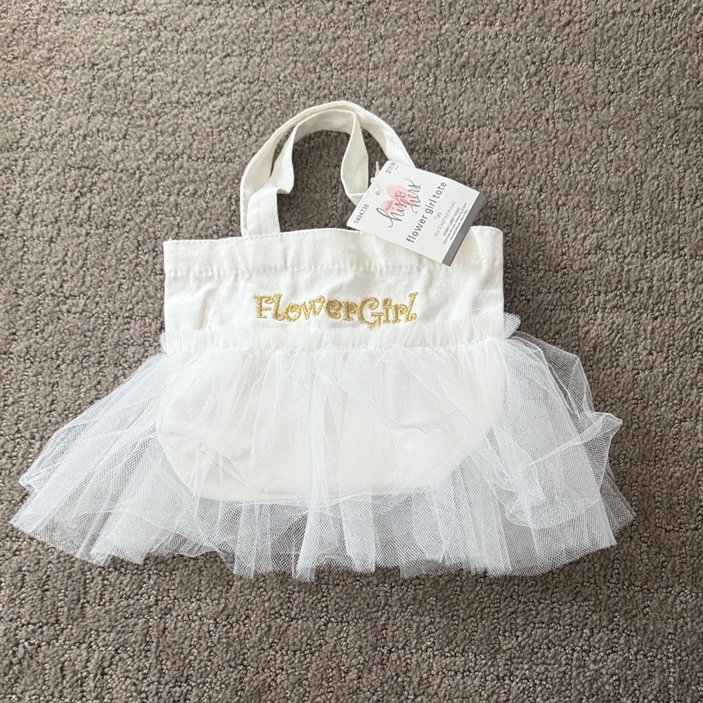 White Flower Girl Tulle Tote Bag